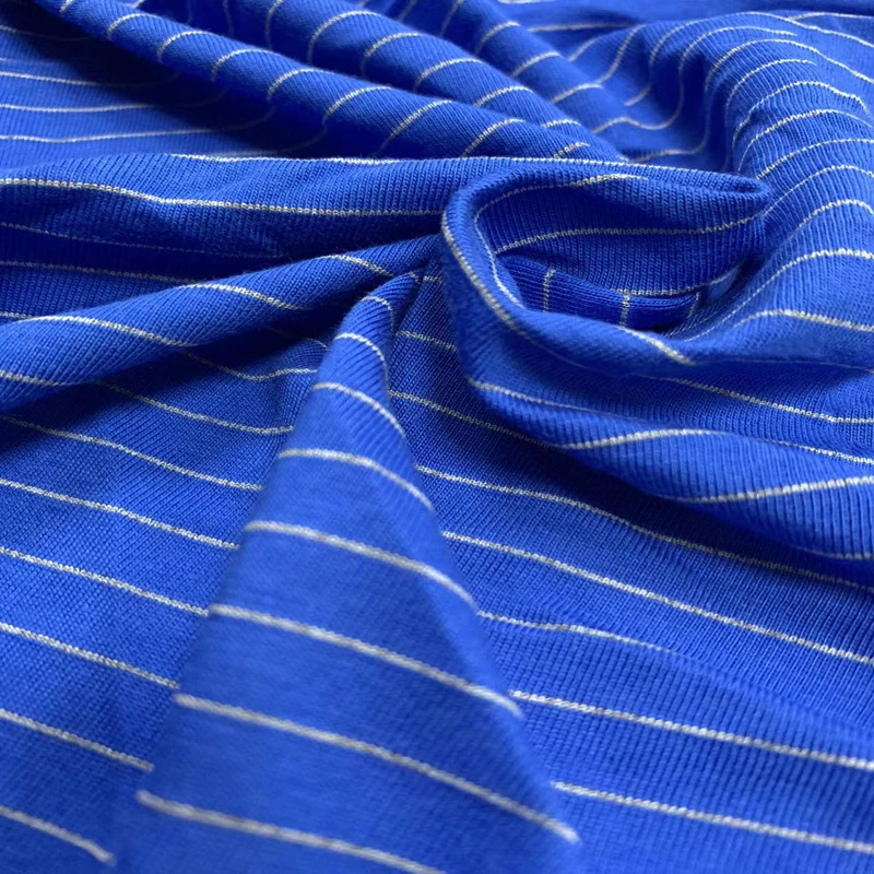 96%Cotton4%Conductive Carbon Fiber 0.5cm/0.8cm Stripe Anti-Static ESD Single Cotton Jersey Fabric for T Shirts Overalls