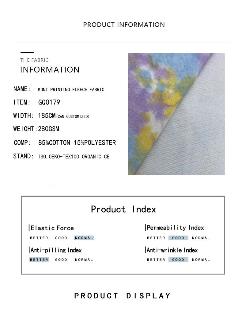 Cotton Polyester Digital Print Knitted Terry Fabric for Hoddies