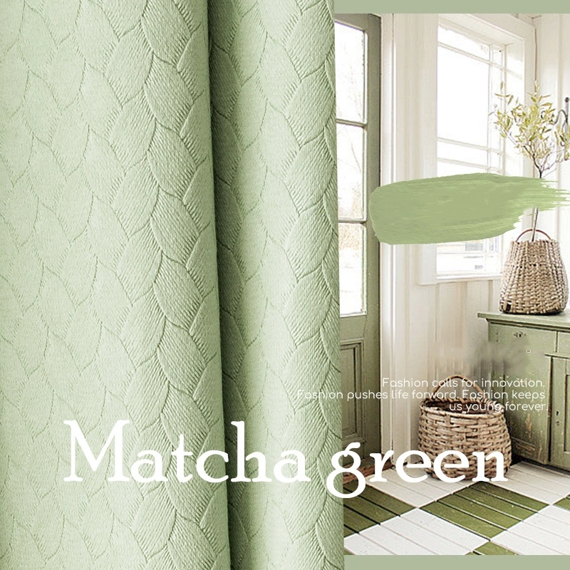 French Matcha Green Curtain Bedroom Shading Ins Senior Sense Hook Type Living Room Light Luxury Flannel Fabric