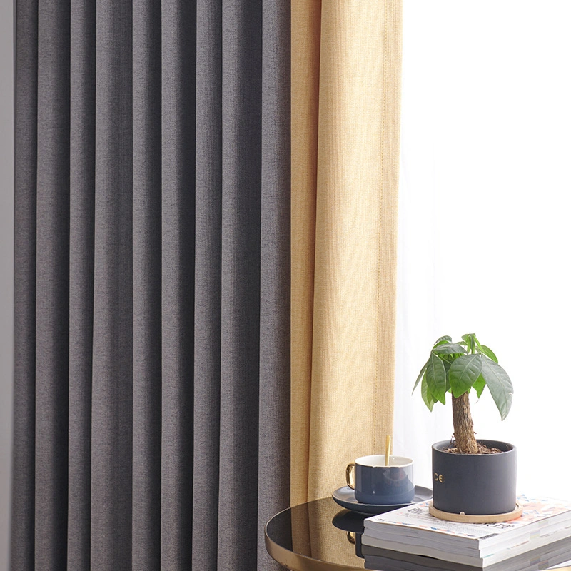 Nordic Solid Color Curtain Cotton Hemp Living Room Bedroom Thickened Encryption Shading Curtain Fabric Splicing Bay Window Curtain Fabric