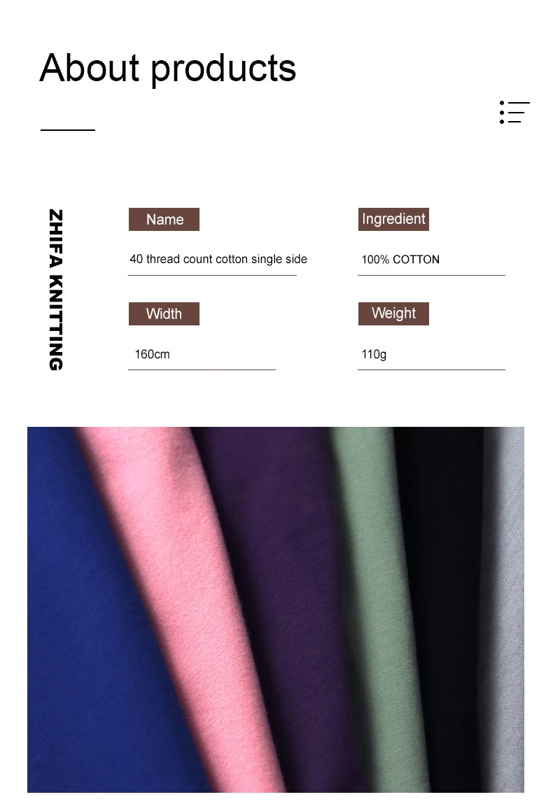 Wholesale Custom 100% Pure Cotton Fabric for Clothing T-Shirt Dress Premium Single Jersey Fabric Cotton