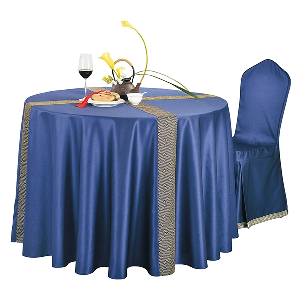 Shenone Blue Round Jacquard Table Cloth for Wedding Dinner Party